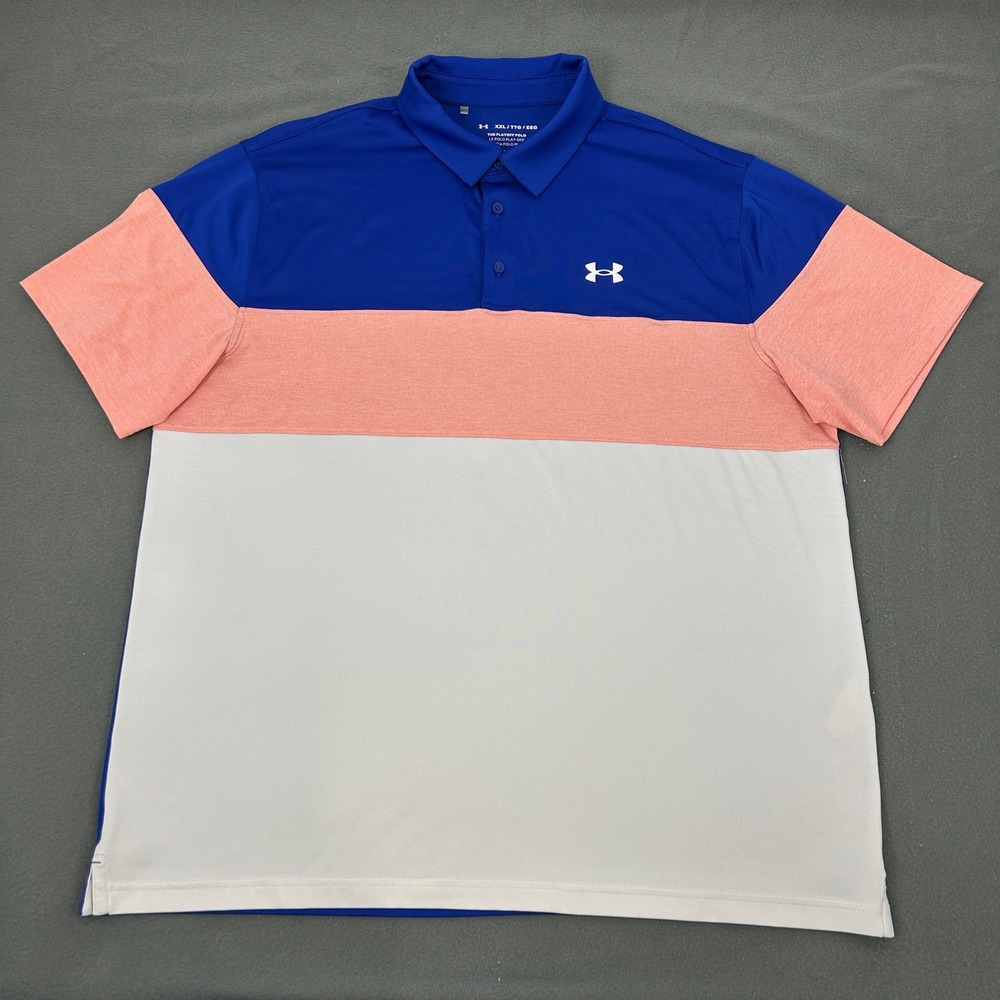 Under Armour The Playoff Polo Shirt Men's XXL Blue Coral White Golf Loose Fit